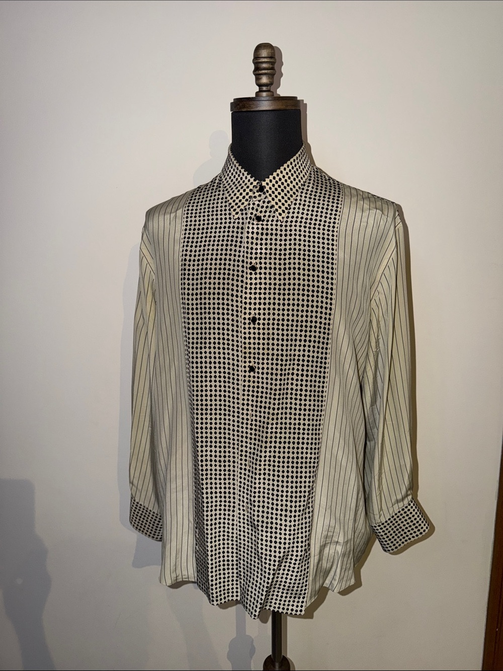 BATTAGLIA Beverly Hills Men’s Dress Shirt 16½ 42 Beige Black French Cuff Button